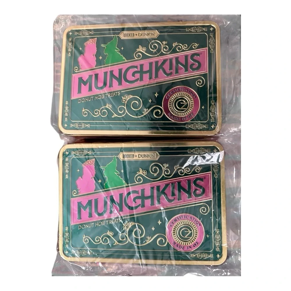 🎄 DUNKIN x WICKED Good For You Munchkin Tin Glinda & Elphaba Pink ,Green.(2 pcs)